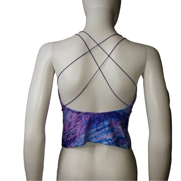 NECESSARY OBJECTS Blue and Purple Tie Dye Open Strappy Back Tank Top Size Medium - Picture 2 of 5
